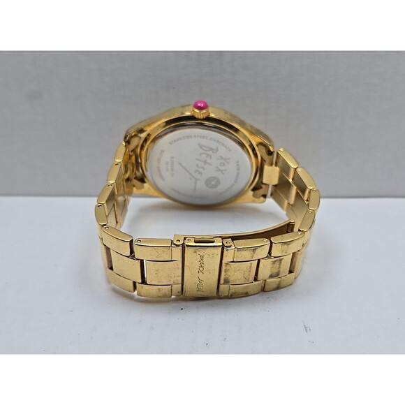 Betsey Johnson Gold Tone Crystal Bezel Champagne Bottle Bow Quartz New Battery - Picture 8 of 13